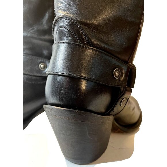 Muro Womens 5.5 Black Leather Boots Equestrian High Top Stacked Heel Motorcycle - Picture 8 of 16